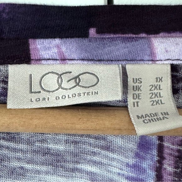 LOGO Lori Goldstein Womens Button Up Cardigan 1X Purple Slub Knit 3/4 Sleeve - Picture 3 of 12
